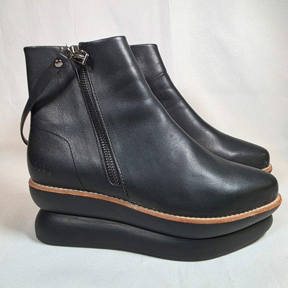 GRAM 503g Black Platform Ankle Boots Leather Womens 7 Side Zip Edgy